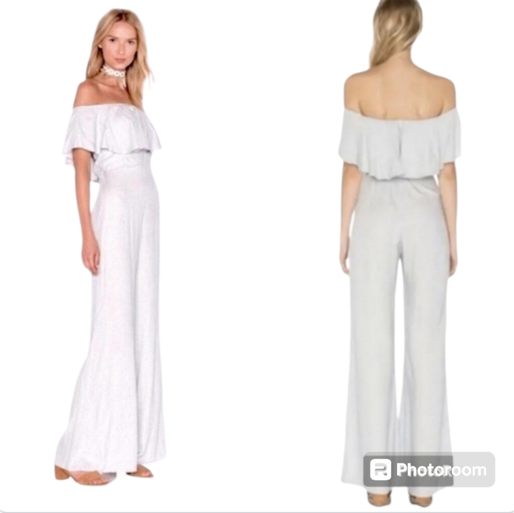 NWT Wildfox Harlow White Off The Shoulder Wide Leg Jumpsuit Size S